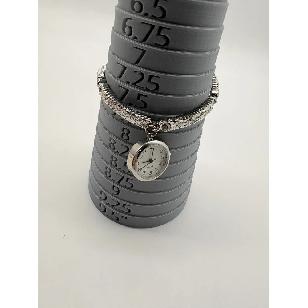 Vintage Style Silver Tone Scrollwork‎ Stretch Bracelet Charm Watch Japan Movt